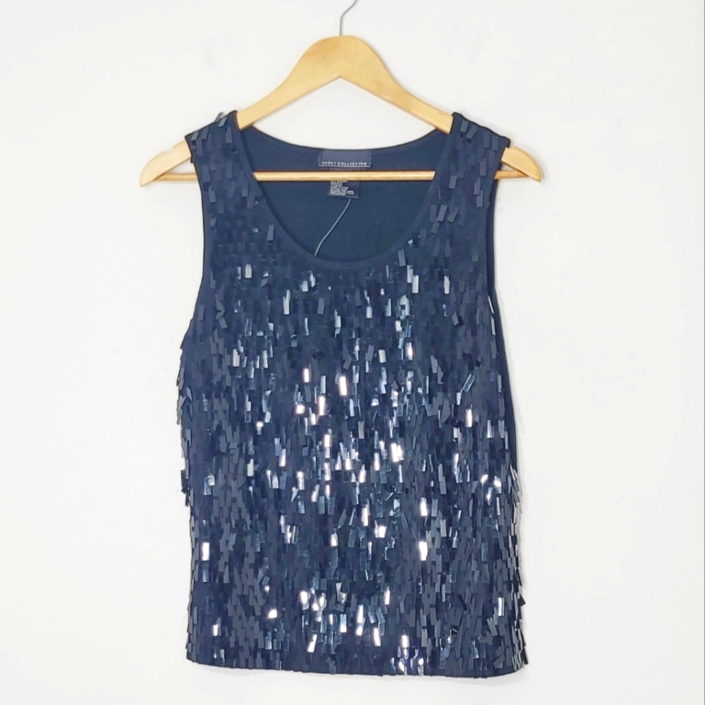 Sport Collection NEW Black Sequin Soild Back Sleeveless Tank Large NWT